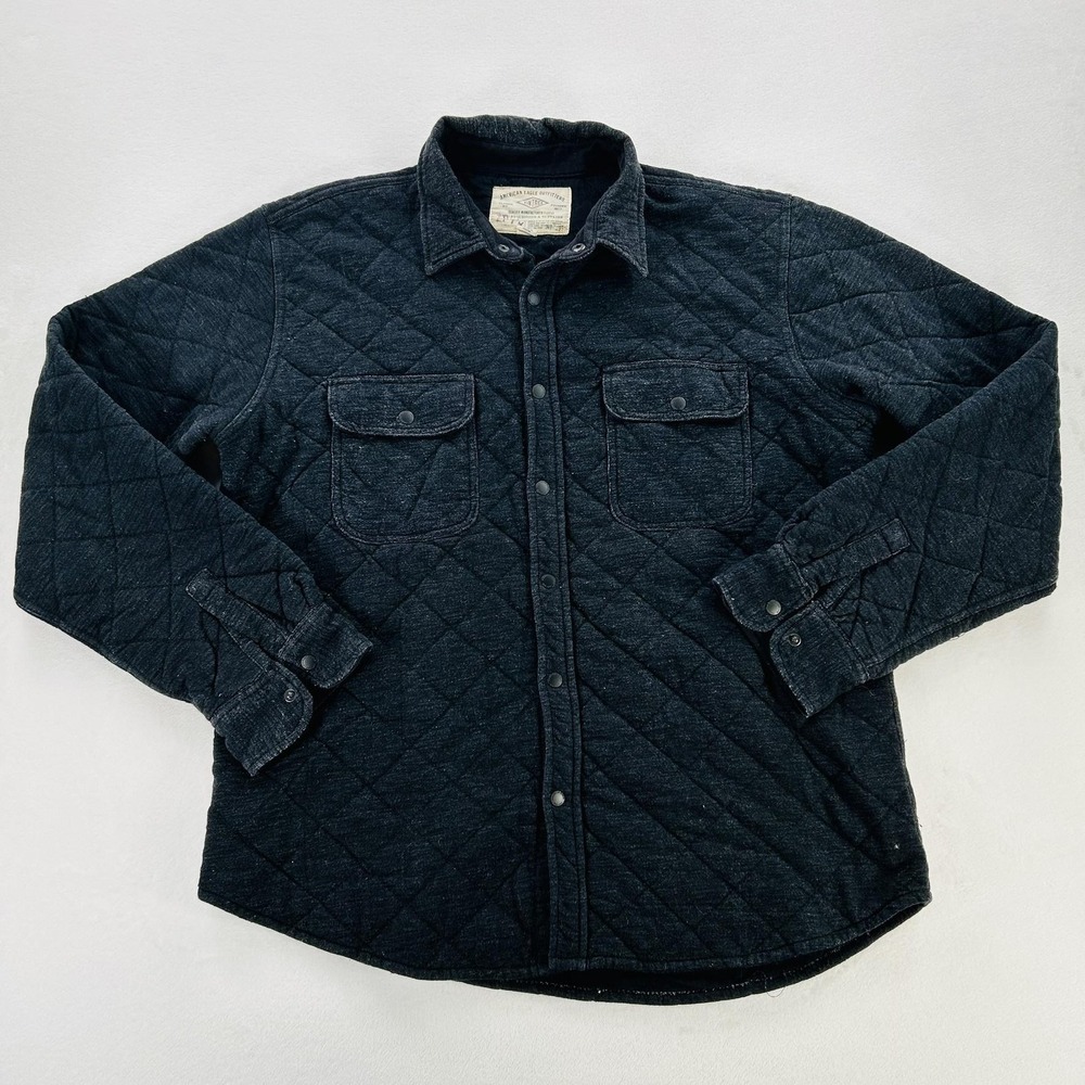 American Eagle Outfitters Jacket Mens 2XL Gray Quilted Fleece Snap Front Shacket
